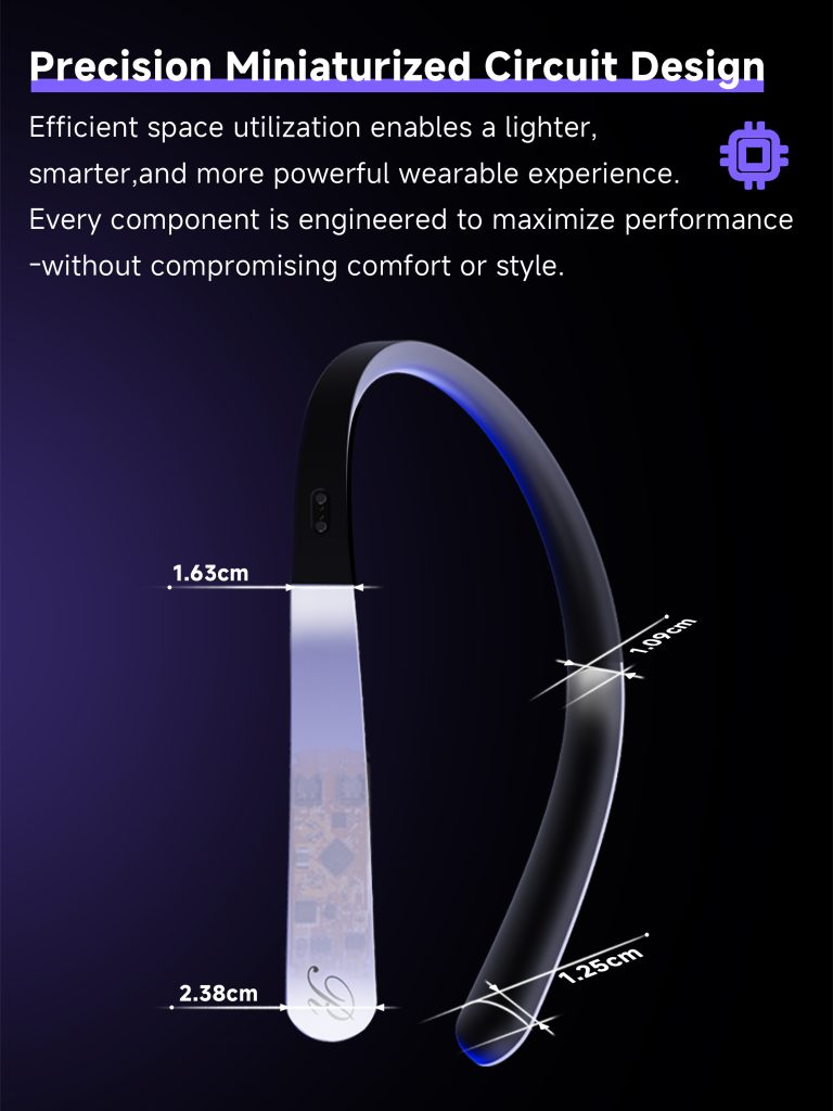 Precision Miniaturized Circuit Design. Efficient space utilization enables a lighter, smarter, and more powerful wearable experience. Every component is engineered to maximize performance-without compromising comfort or style.